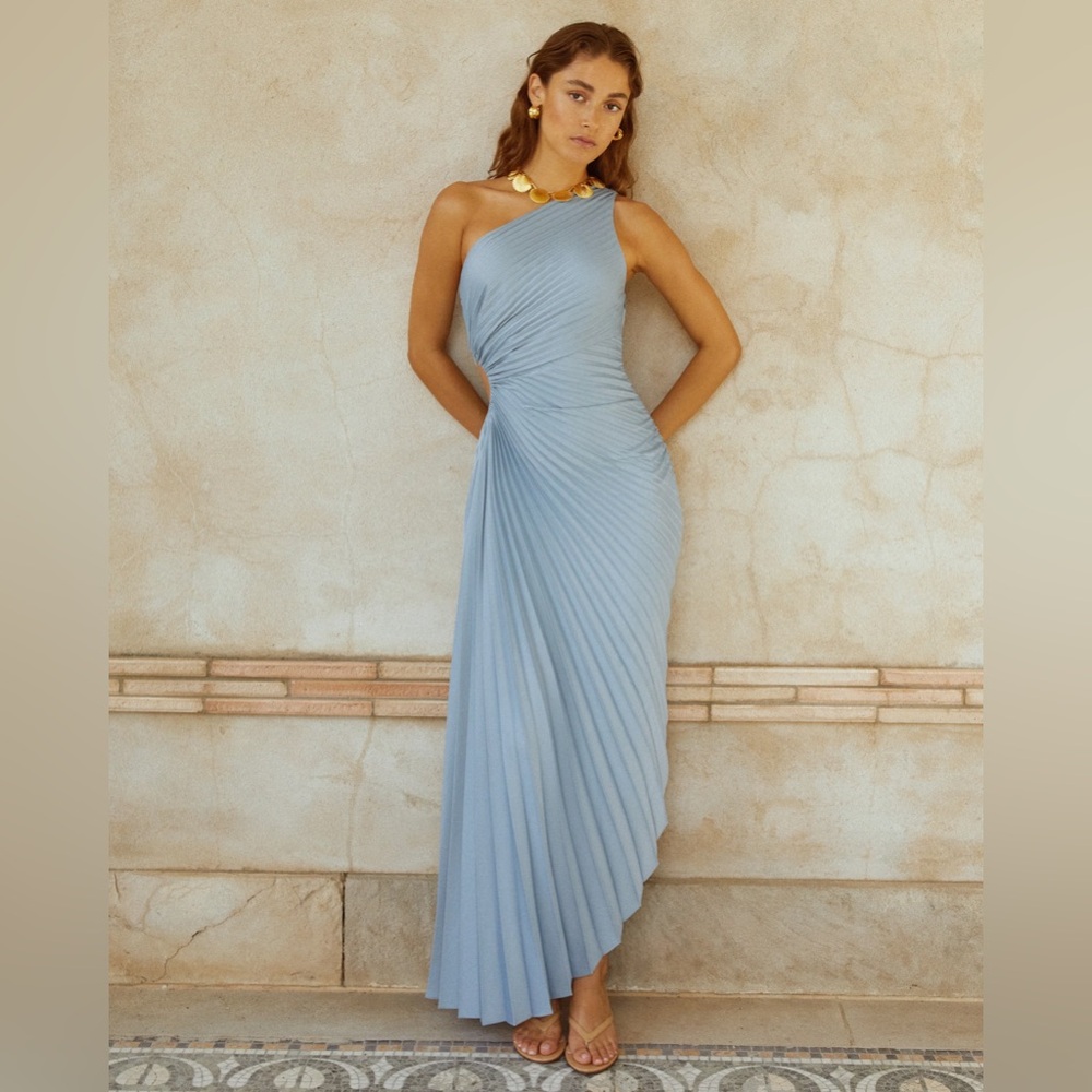Few Moda Light Blue One-Shoulder Perko Dress, Size Medium
